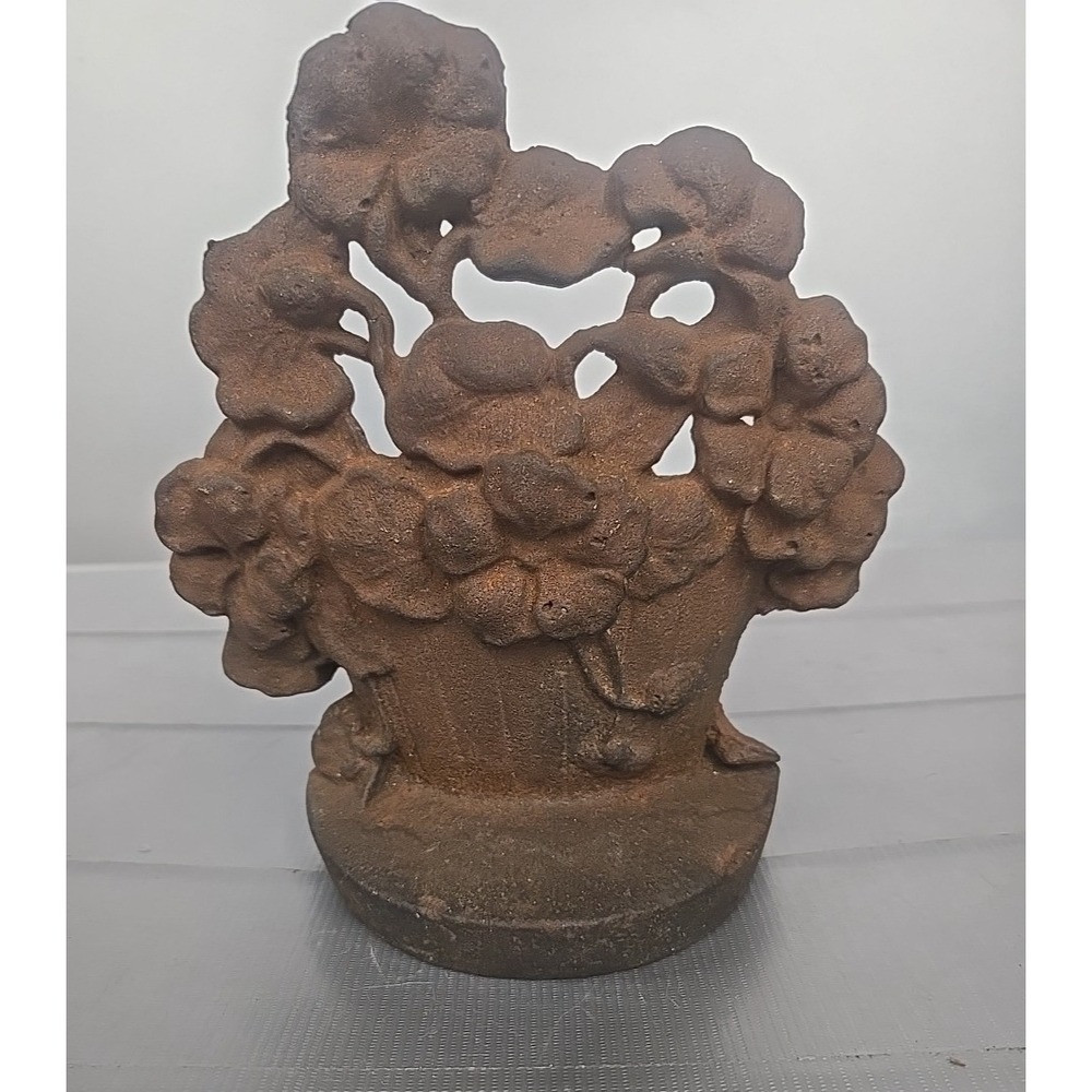 Vintage Cast Iron Flower Basket Doorstop Bookend